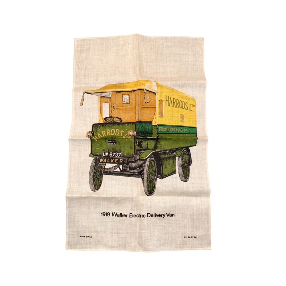 Vintage Harrods Irish Linen Tea Towel 1919 Walker Electric‎ Delivery Van Ulster